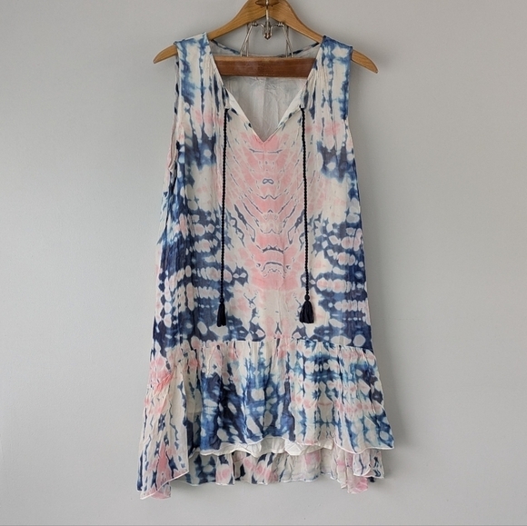 Sundance Dresses & Skirts - Sundance Dress Women's M White Blue Pink Tie-Dye Whisper A-Line Sleeveless
